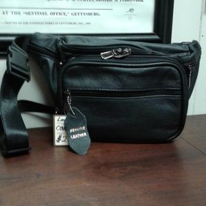 Black leather waist pack/belt bag